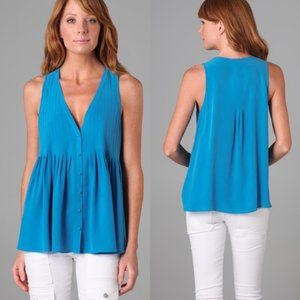 *Like New* Teal Silk Pleated V Neck Swing Tank Top